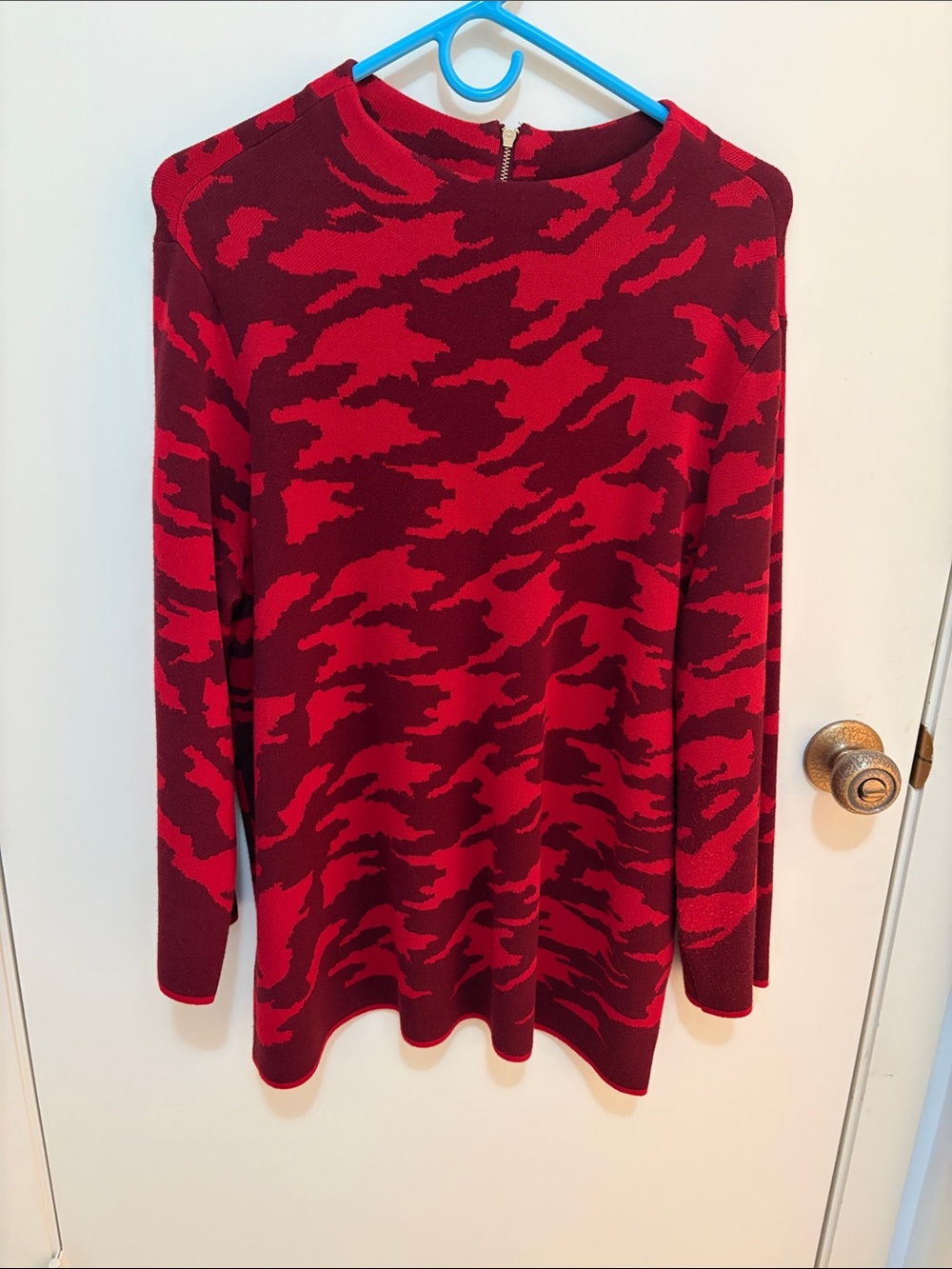 Chico's Deep Red Knit Top with purple print.